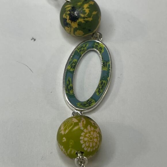 Viva Beads silver necklace silver tone green clay beads signed chunky beaded - Picture 2 of 11